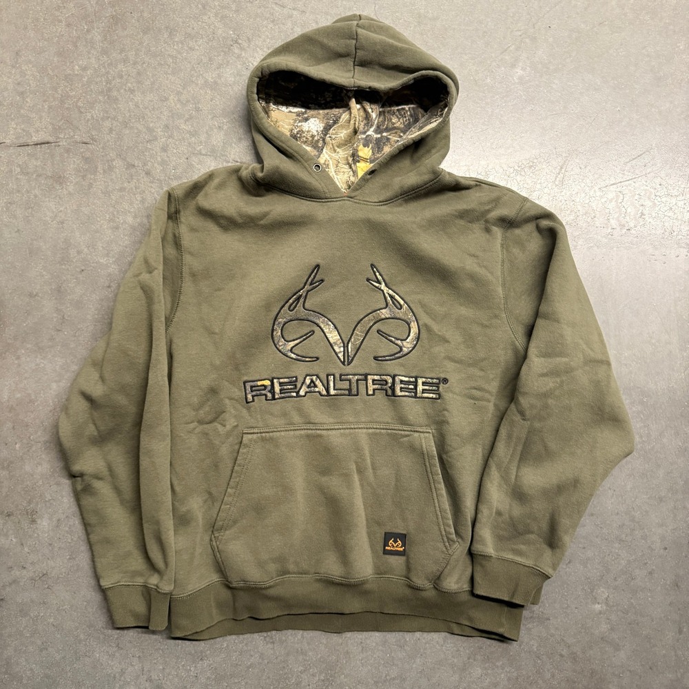 Realtree Boston Traders Mens XXL Olive Green Camo Embroidered Logo Hoodie